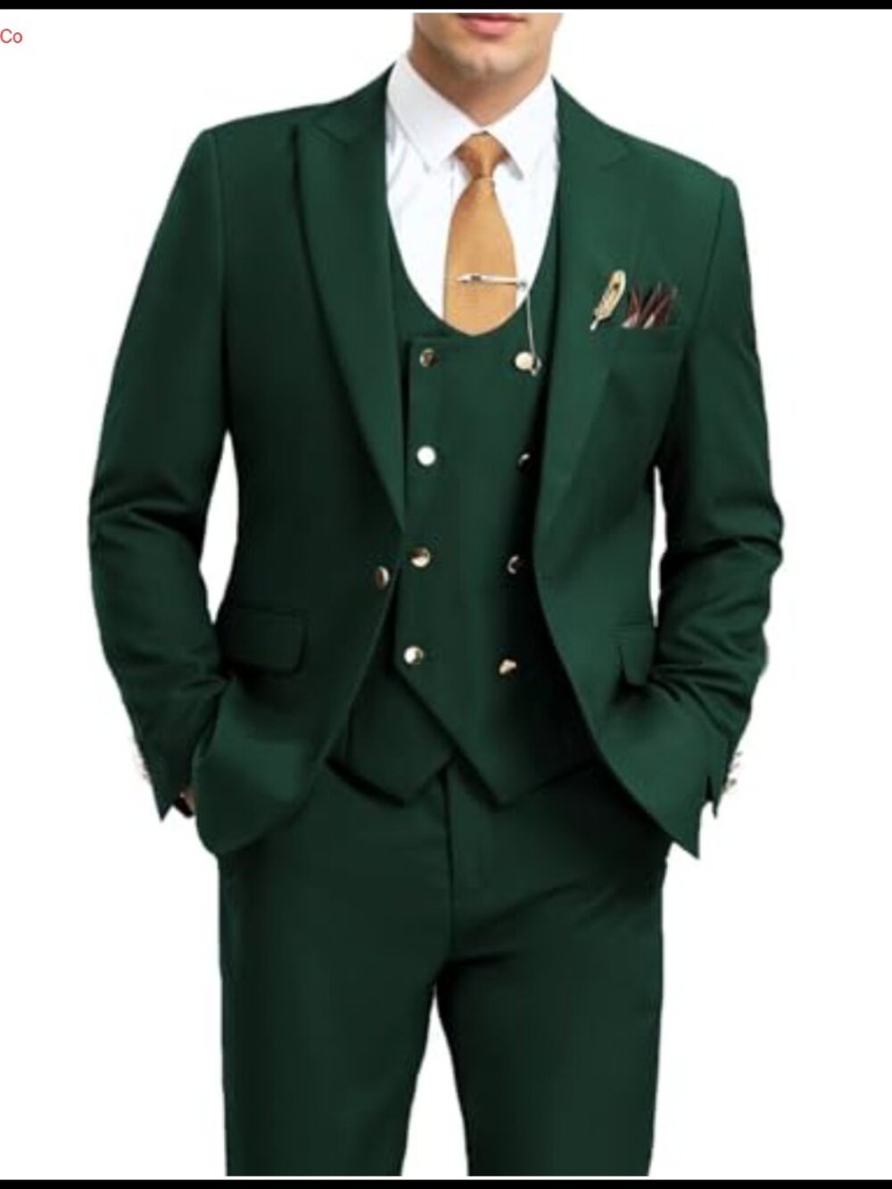 Men's 3 Piece Slim Fit Tuxedo Suit One Button Double Breasted Vest & Pants